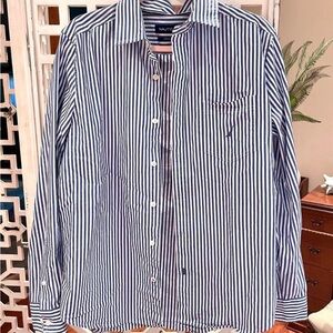Nautica Men's Navy and White Striped Shirt